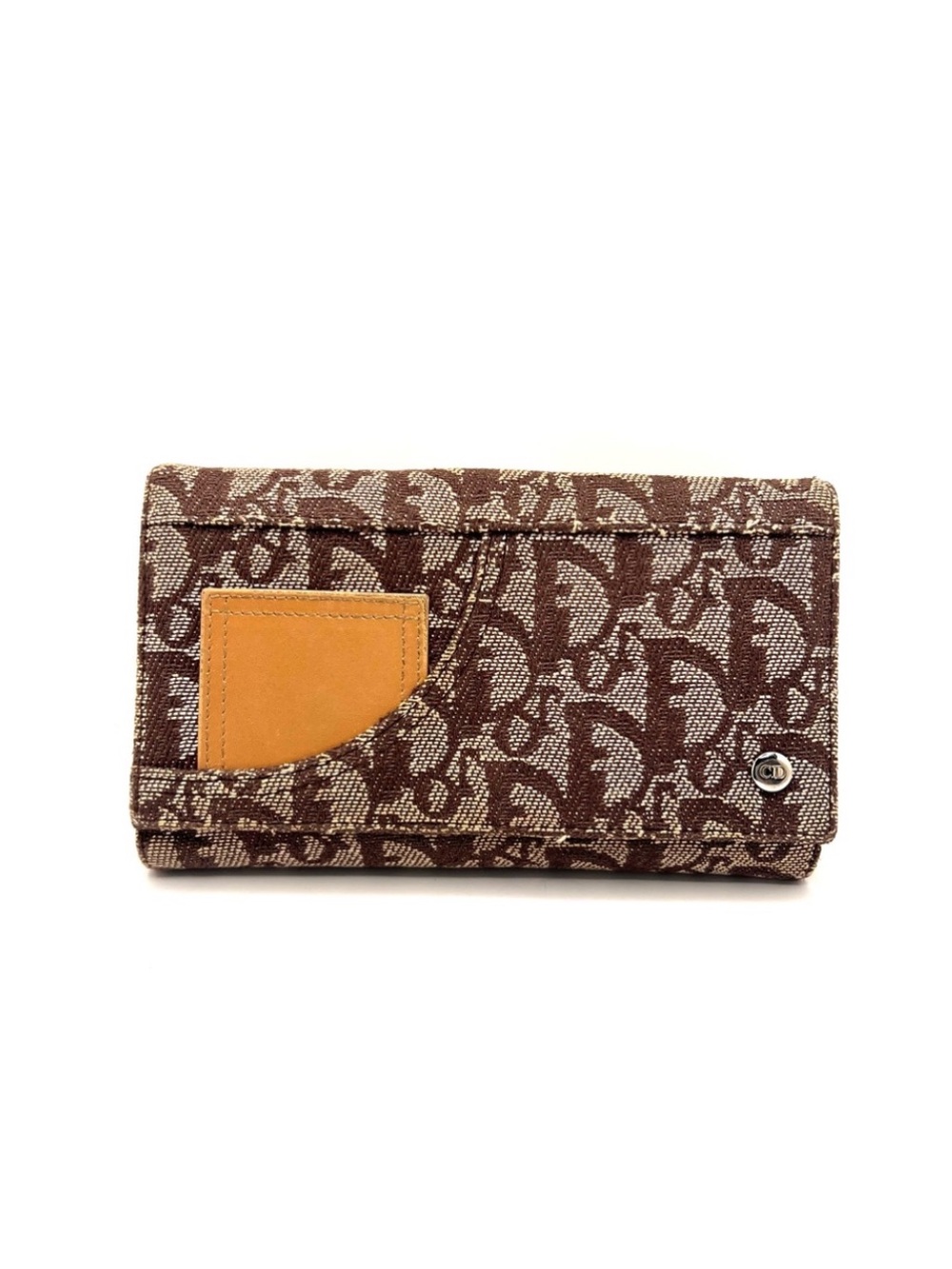 Authentic Christian Dior Brown Trotter Leather Pocket Long Wallet EUC